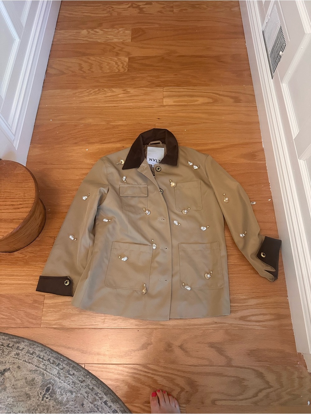 NVLT Tan Utility Jacket with Dark Brown Collar & Cuff Details